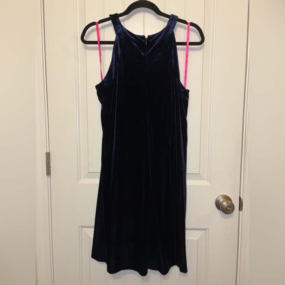 Betsey Johnson Blue Velvet Halter Swing Dress Size 10 - Picture 6 of 10